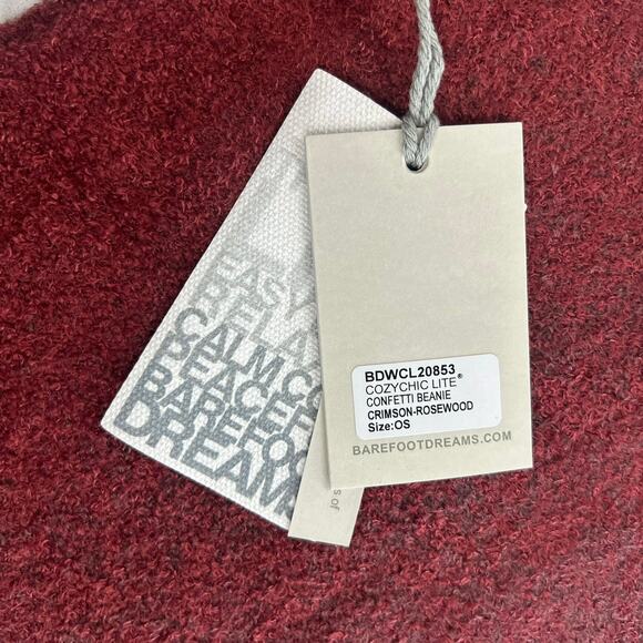 NWT Barefoot Dreams Cozychic Lite Confetti Beanie in Crimson-Rosewood OS